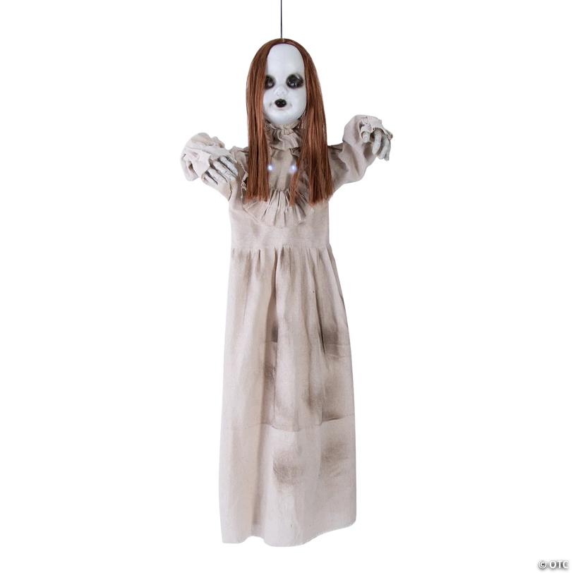 39 1/4" Hanging Girl Red-Haired Light-Up Doll with Separated Head Halloween Decoration
