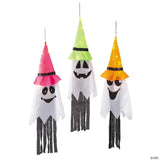 39 1/4" Hanging Light-Up Ghosts with Witch Hats Halloween Decoration - Set of 3