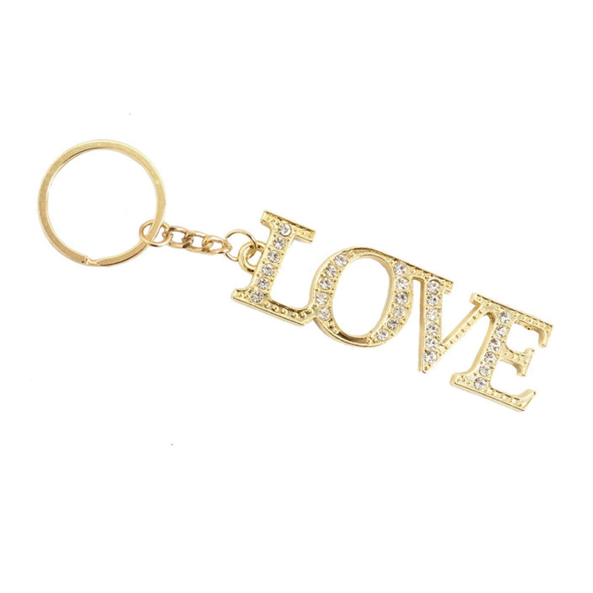 Gold LOVE Crystal Rhinestone Keychain 4 Inch 12pcs