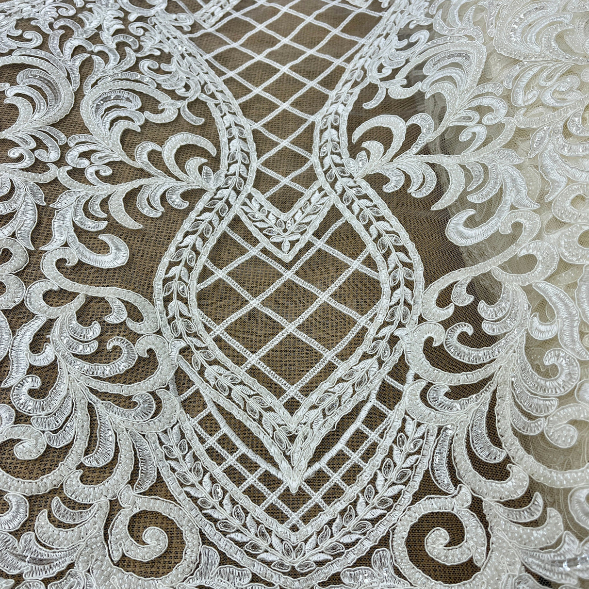 Beaded Corded Bridal Lace Dark Ivory
