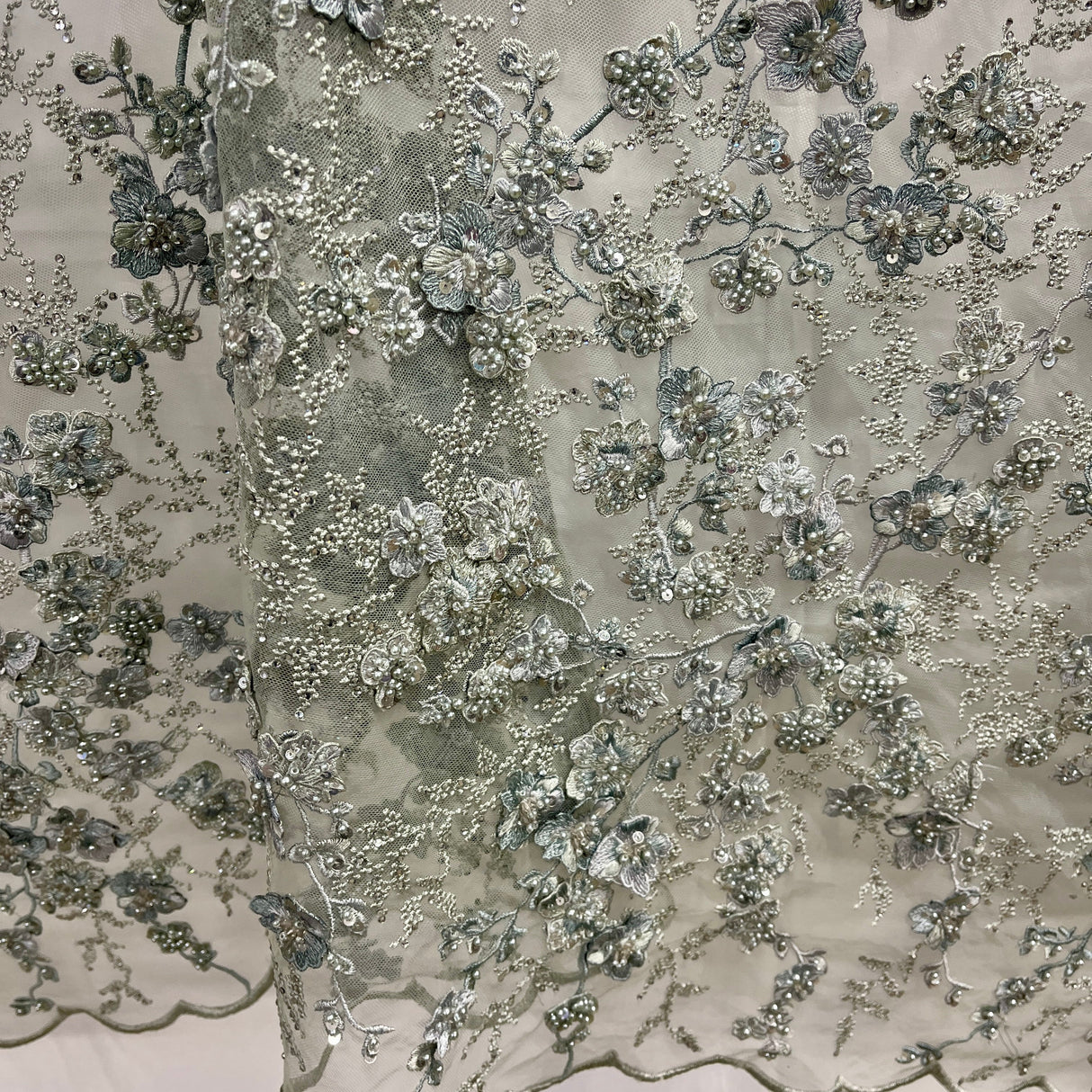 Beaded 3D Floral Lace Sage