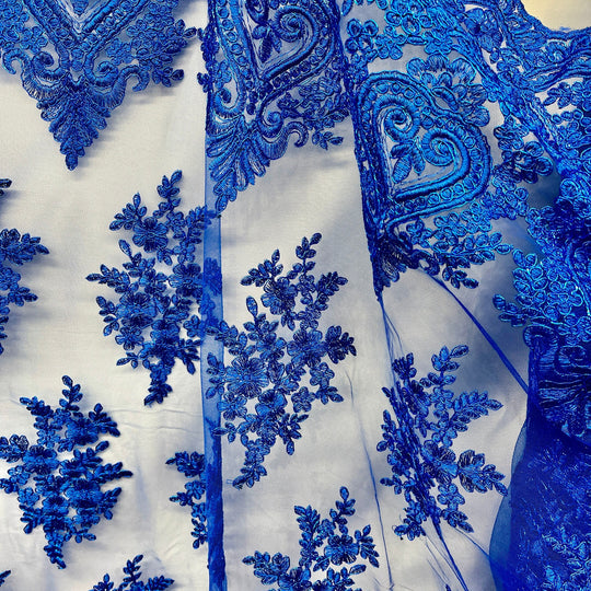 1 Yard Corded Lace Fabric Embroidered 100 Percent Polyester Net Mesh 52 inch Width