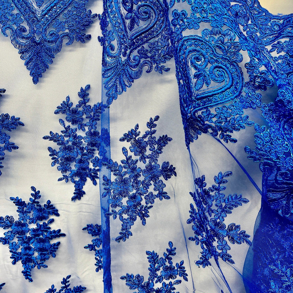 Embroidered Lace Fabric on Polyester Net Mesh