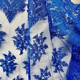 Embroidered Lace Fabric on Polyester Net Mesh