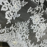 1 Yard Luxurious Beaded Lace Fabric Embroidered on Soft Polyester Net Mesh