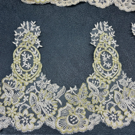 Floral Corded Lace Trim 9" Wide