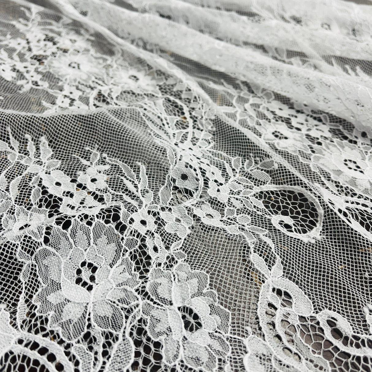 Embroidered Lace Fabric with Eyelash Scallop