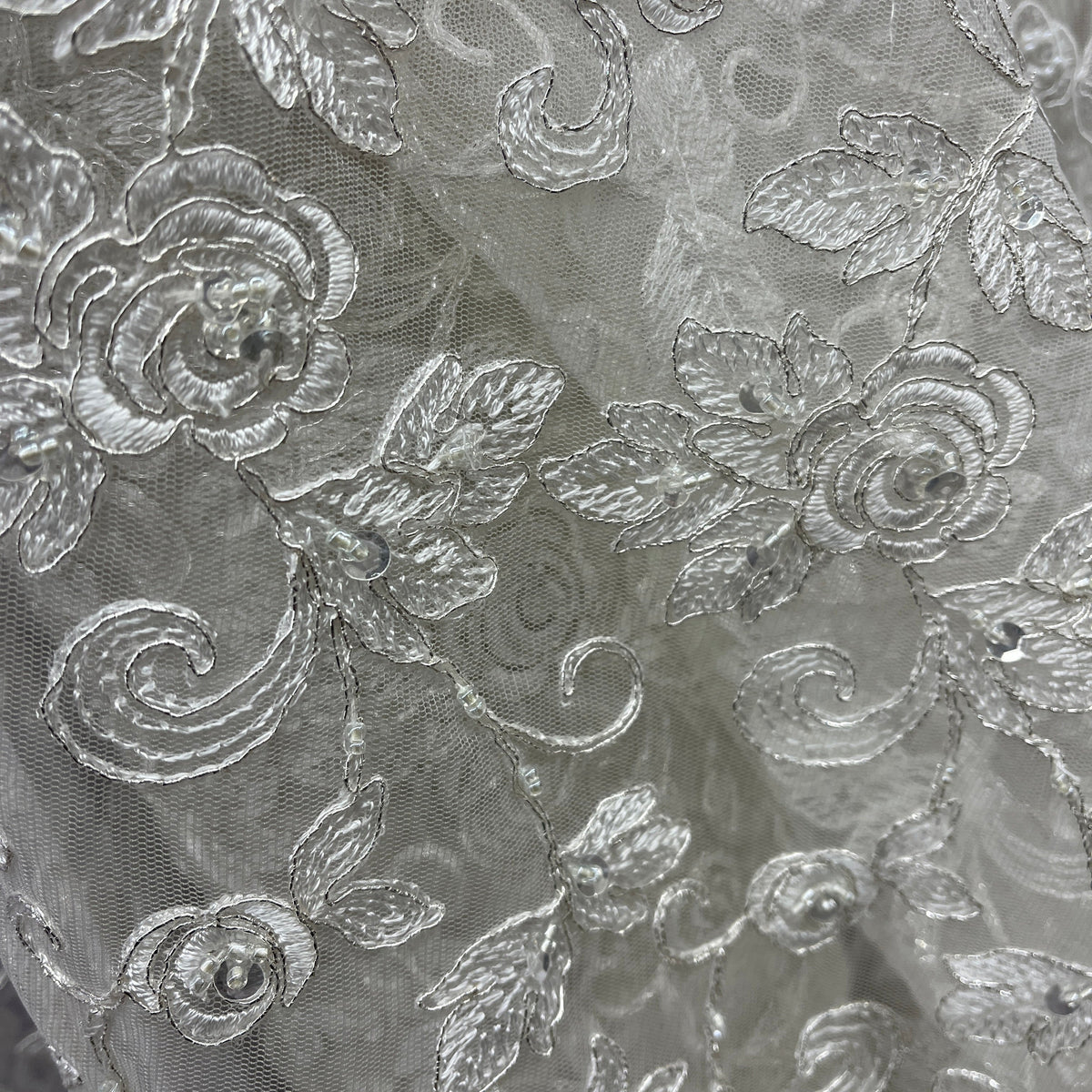 1 Yard 52" Wide Beaded & Corded Bridal Lace Fabric Embroidered on 100% Polyester Net Mesh