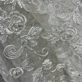 1 Yard 52" Wide Beaded & Corded Bridal Lace Fabric Embroidered on 100% Polyester Net Mesh