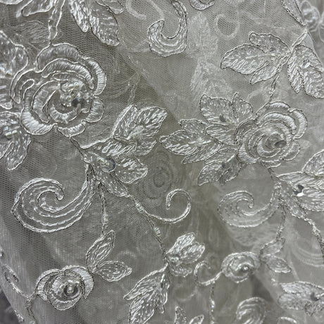Beaded Corded Floral Bridal Lace Fabric 52" Wide