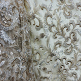 1 Yard Beaded Lace Fabric Embroidered 100 Percent Polyester Net Mesh 53 inch Width