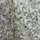 Beaded Lace Fabric Embroidered Mesh Champagne