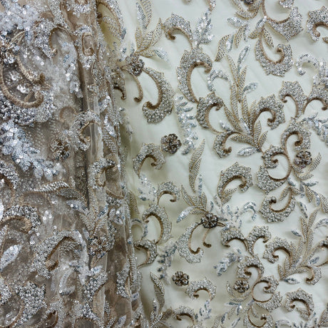 Beaded Lace Fabric Embroidered Mesh Champagne