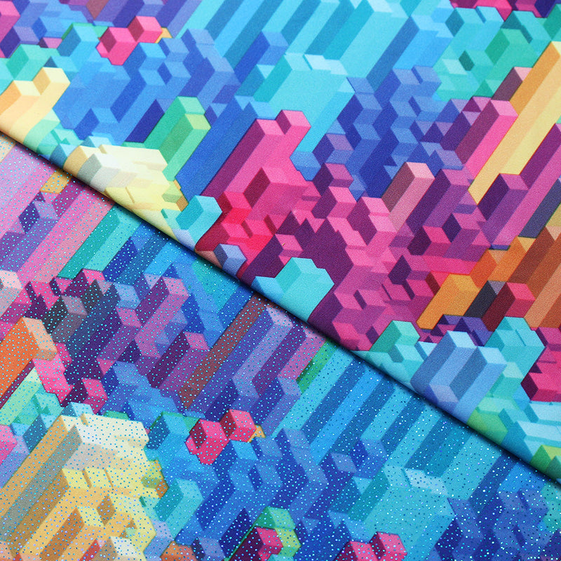 3D Vision Polyester Spandex Fabric - Multicolor City Print, 58/60" Width, 240 GSM (1 Yard)
