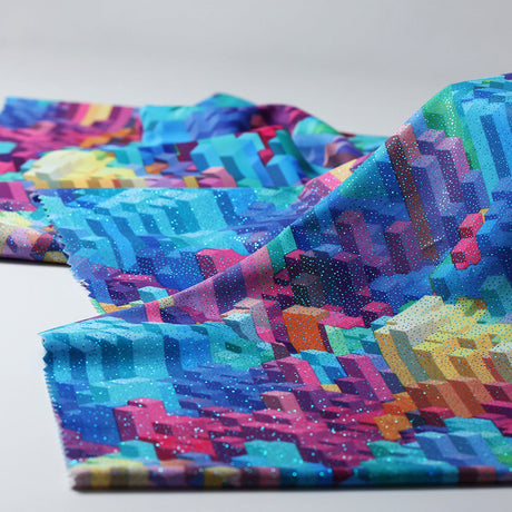 3D Vision Polyester Spandex Fabric - Multicolor City Print, 58/60" Width, 240 GSM (1 Yard)