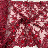 Beaded Floral Lace Fabric 3D Embroidered Net Mesh 52" Wide