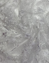 3D Chiffon Flower Pearls And Beaded Lace Polyester Fabric - Black, White, Off White, 3D Floral Beaded Lace, 54" Width (1 Yard)