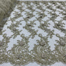 1 Yard Beaded 3D Floral Lace Fabric on Polyester Net Mesh, Dusty Rose, 52" Wide, Elegant Embroidered Lace Fabric