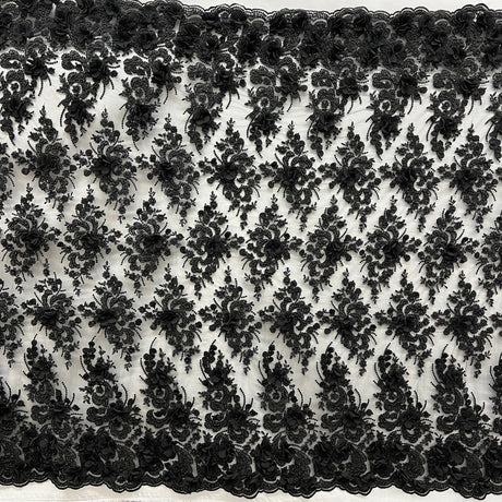 1 Yard Beaded 3D Floral Lace Fabric Embroidered on 100% Polyester Net Mesh 48" Wide