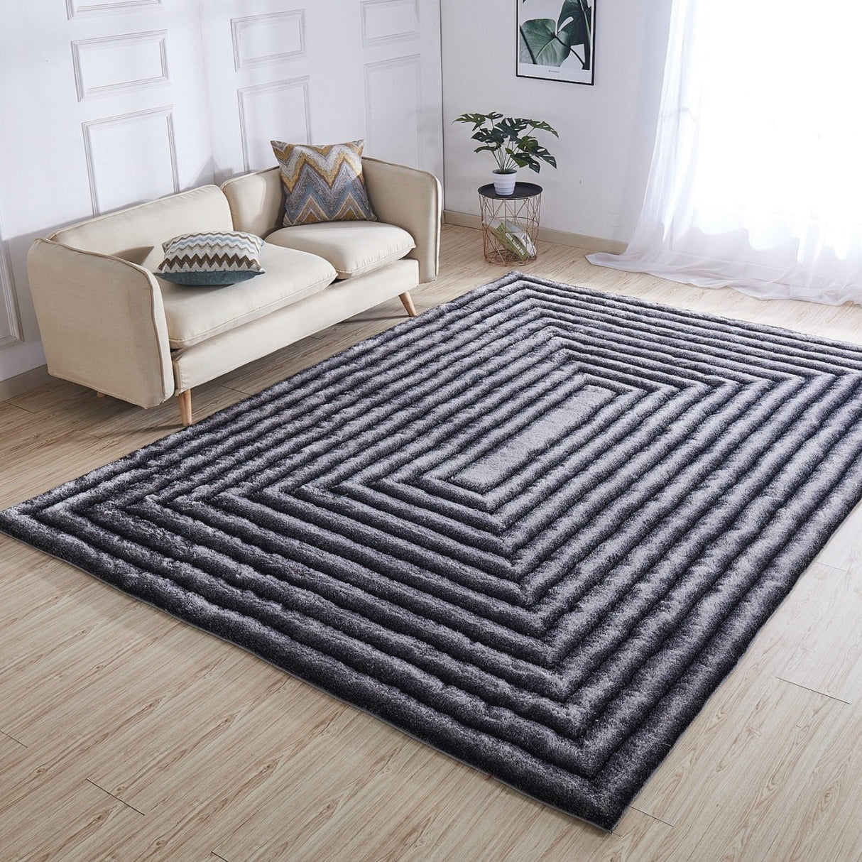Soft Cozy Fluffy 3D Viscose Feel Geometric Design Shag Area Rug - 100% Polyester Fabric - Geometric Shag, Vibrant Color Palette, 7'6" X 10'3" (1 Unit)