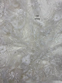 3D Chiffon Flower Pearls And Beaded Lace Polyester Fabric - Black, White, Off White, 3D Floral Beaded Lace, 54" Width (1 Yard)