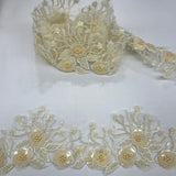 1 Yard Embroidered on 100% Polyester Net Mesh 4? Wide Beaded & Corded Floral Lace Trimming