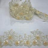 Beaded Corded Floral Lace Trim 4" Wide