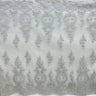 1 Yard White Beaded & Corded Bridal Lace Fabric, Embroidered Polyester Net Mesh, 54" Wide,