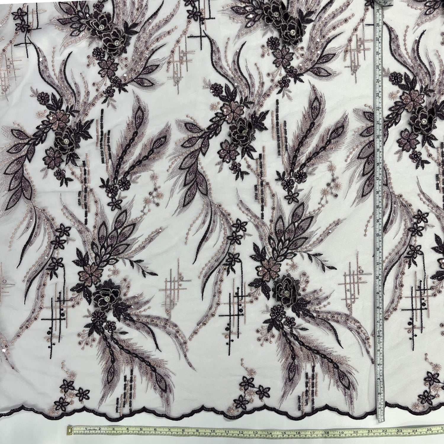 Beaded 3D Floral Lace Fabric