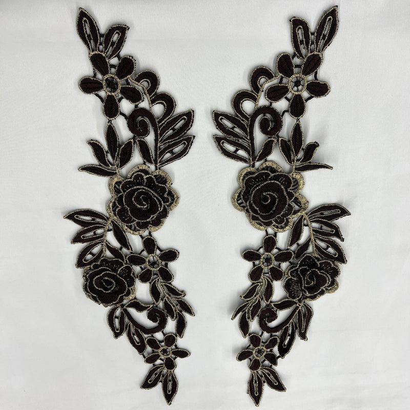 1 Pair 14" x 5" 3D Floral Lace Applique Embroidered on 100% Polyester Net Mesh