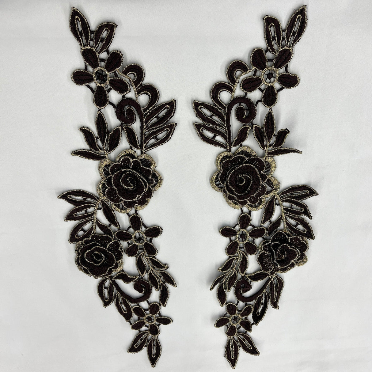 1 Pair 14" x 5" 3D Floral Lace Applique Embroidered on 100% Polyester Net Mesh