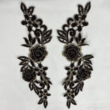 1 Pair 14" x 5" 3D Floral Lace Applique Embroidered on 100% Polyester Net Mesh