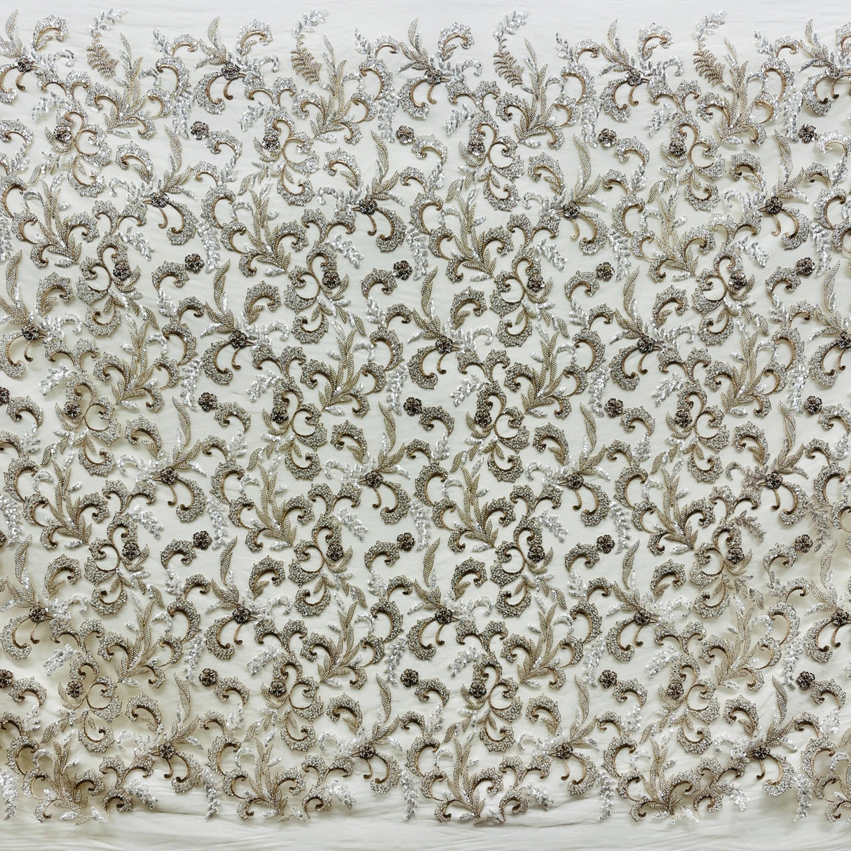 Beaded Lace Fabric Embroidered Mesh Champagne