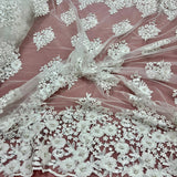 1 Yard Beaded 3D Floral Lace Fabric Embroidered on 100% Polyester Net Mesh