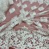 1 Yard Beaded 3D Floral Lace Fabric Embroidered on 100% Polyester Net Mesh