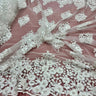 1 Yard - Beaded 3D Floral Lace Fabric Embroidered on 100% Polyester Net Mesh - 52" Wide
