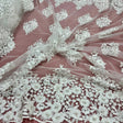 Beaded 3D Floral Lace Polyester Fabric - Off White, Gold, Silver, Lt. Blue, 52" Wide (1 Yard)