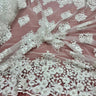 Beaded 3D Floral Lace Polyester Fabric - Off White, Gold, Silver, Lt. Blue, 52" Wide (1 Yard)