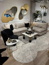 Z325B Polyester Fabric - Cream Rug With Metallic Gold Accents, Designer Geometric Edge Style, 5' 3" X 7' 6", 7' 9" X 10' 5", 10' X 13' (1 Piece)