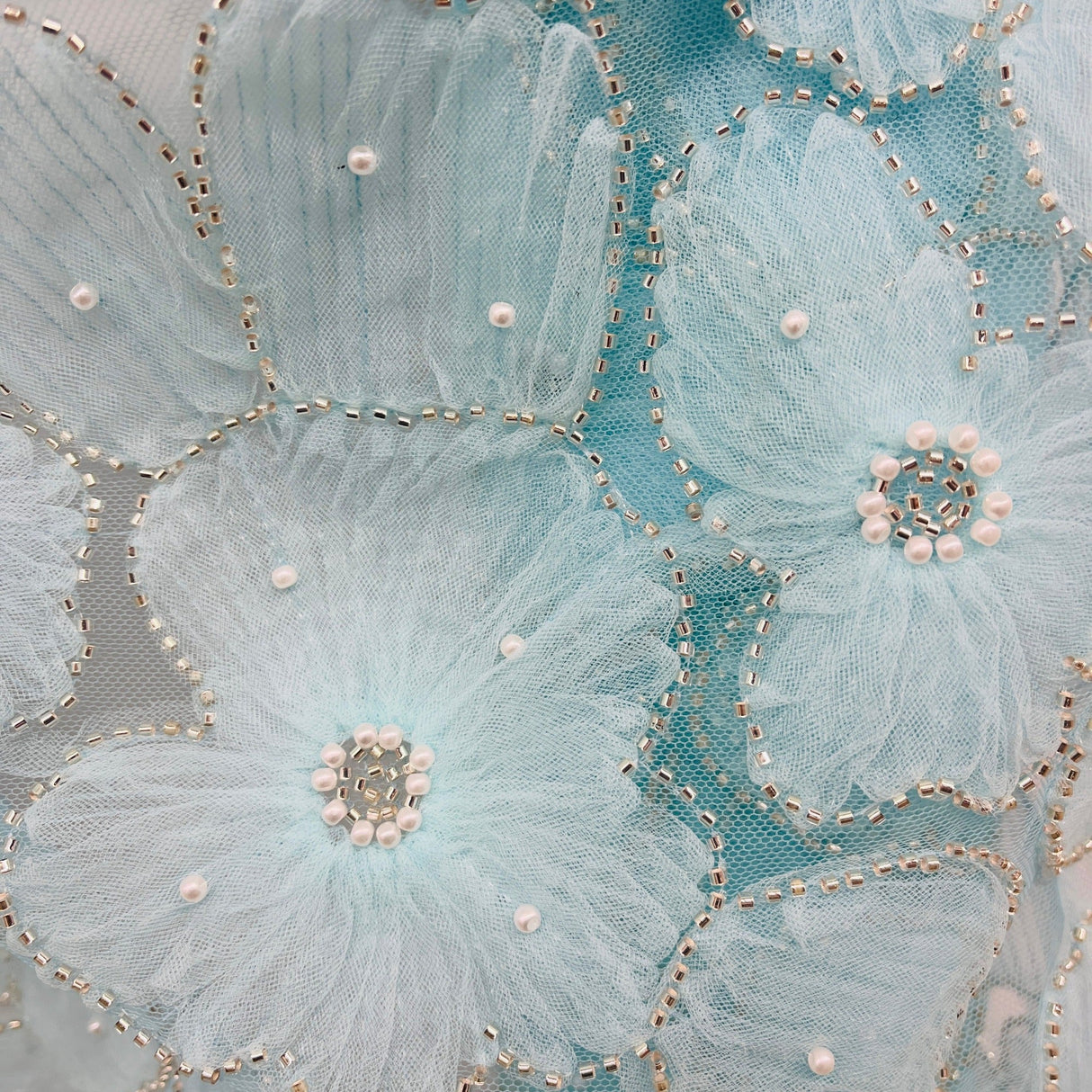 Beaded 3D Floral Lace Fabric