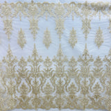 1 Yard Corded Bridal Lace Fabric Embroidered on Premium Polyester Mesh 52