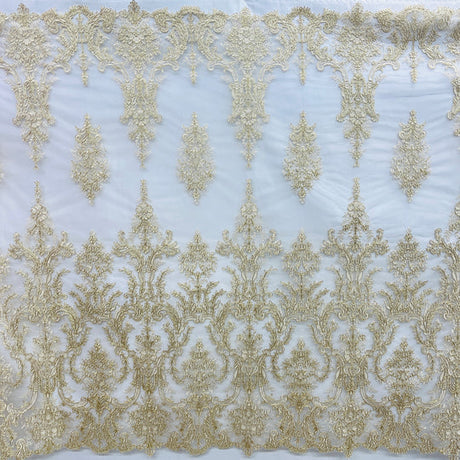 1 Yard Elegant Corded Bridal Lace Fabric Embroidered on Polyester Net Mesh