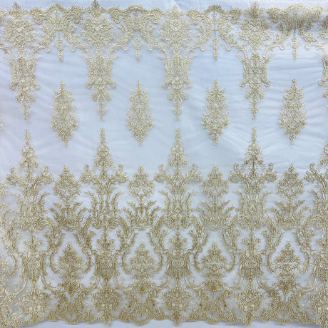 1 Yard Corded Bridal Lace Fabric Embroidered on Polyester Net Mesh
