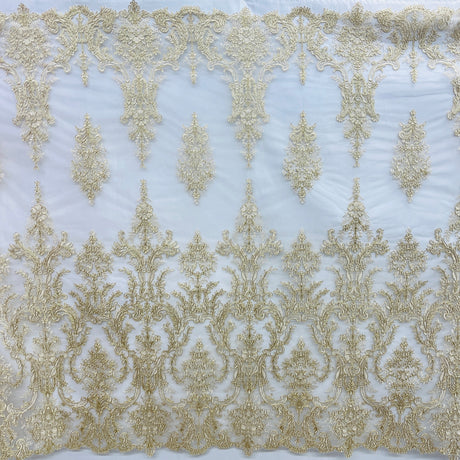 Corded Bridal Lace Polyester Fabric - Embroidered Floral Design, 52" Width (1 Yard)