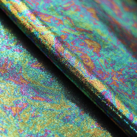 Oil Sleek Nylon Spandex Hologram Fabric - Black/Brown/Turquoise, Solid Oil Pattern, 58/60" Width (1 Yard)