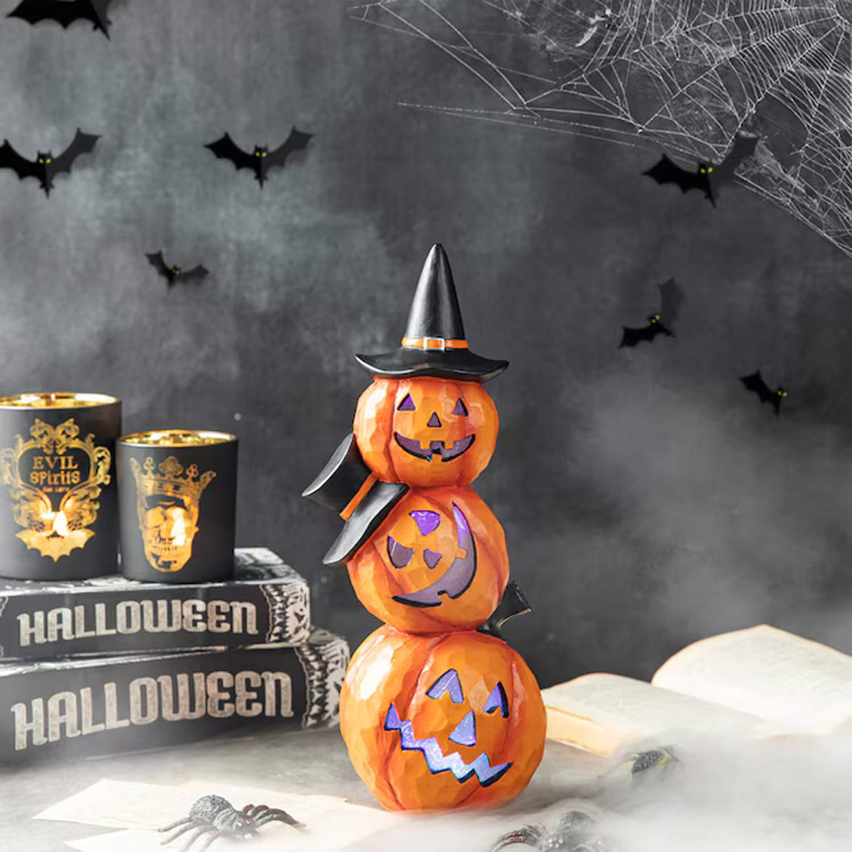 14.25-Inches Glitzhome Tabletop Lighted Jack-o-lantern Door decoration with Pumpkin stand