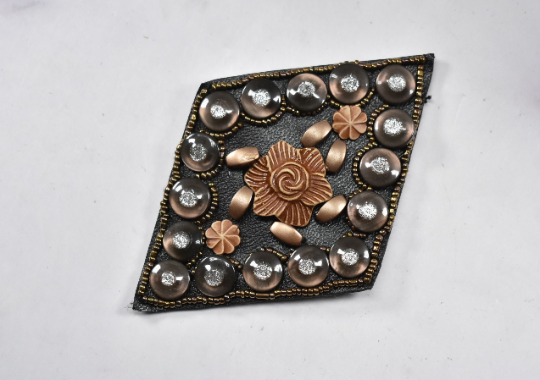 Beaded Applique Patch Diamond Golden Flower Multi-Color 3in