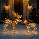 Lighted Elk Christmas Yard Decoration Set, Warm LED
