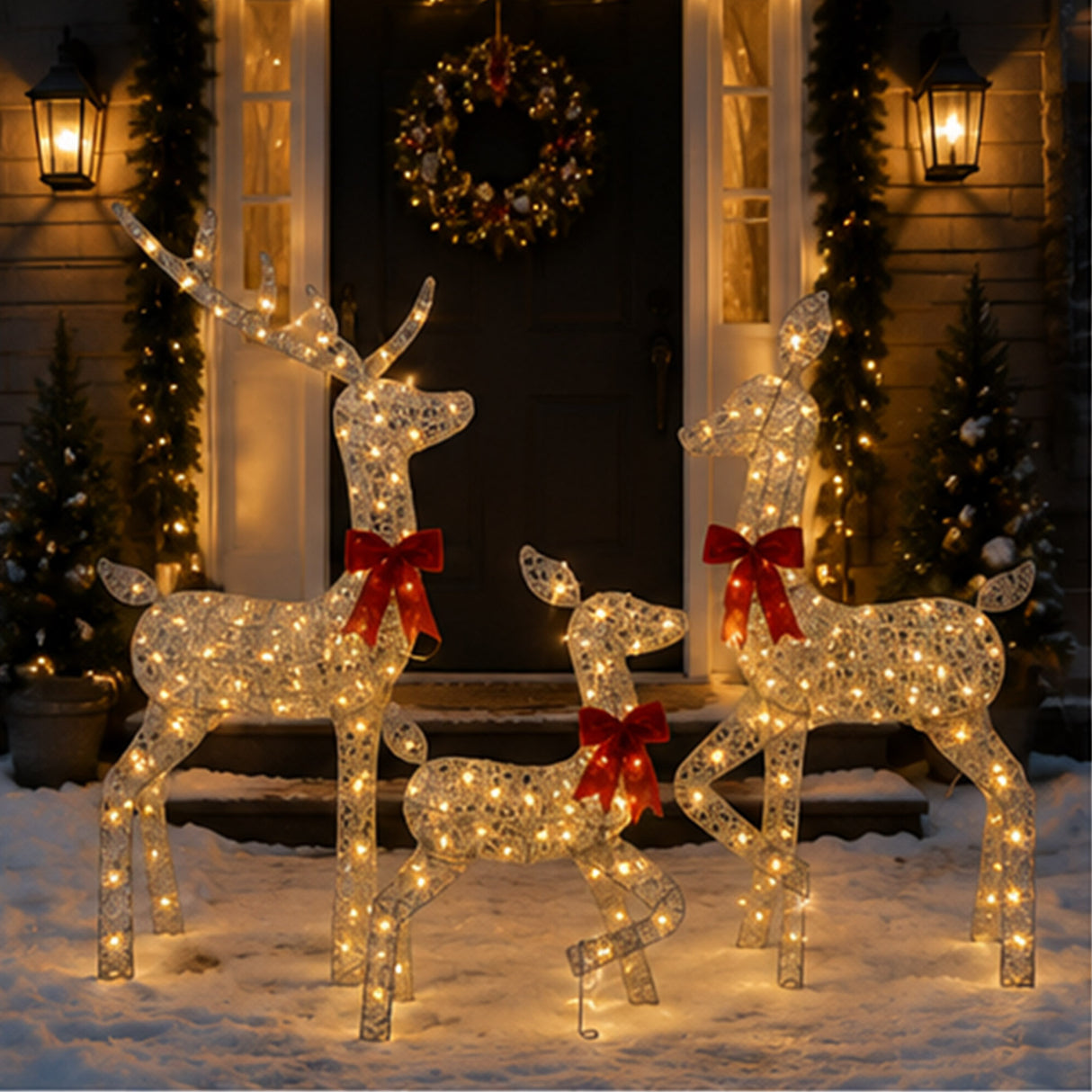 Lighted Silver Reindeer Christmas Yard Decor Set