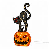 30 Inch Pumpkin Black Cat Halloween Yard Decoration